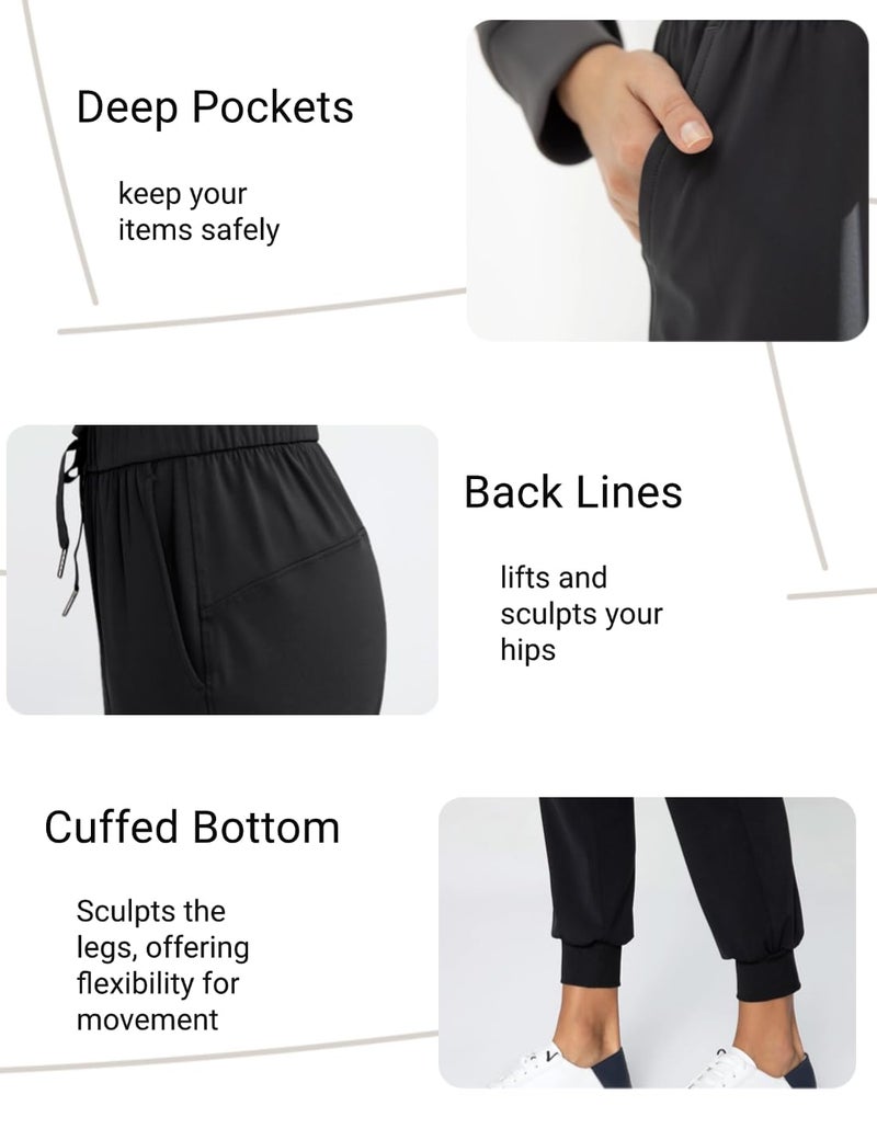AJISAI Women's Joggers Pants with Pockets Drawstring Sweatpants for Running Workout Lounge Wear Black S - Image 3